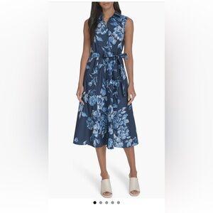 Calvin Klein Navy Floral Midi Dress